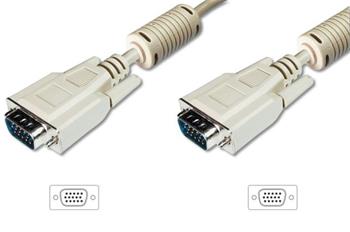 Digitus Připojovací kabel monitoru VGA, HD15 M/M, 15 m, 3Coax/7C, 2xferit, be