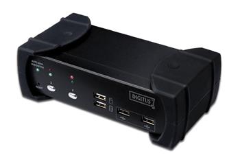 DIGITUS Pepna KVM, DVI, USB 2-port, 1 uivatel, v. 4 kabelov sady, 1,8 m, audio