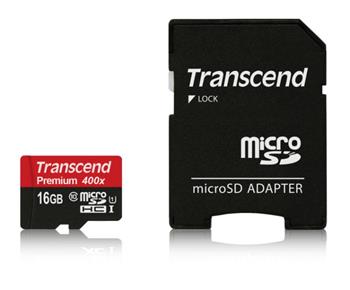 Transcend 16GB microSDHC UHS-I 400x Premium (Class 10) pamov karta (s adaptrem)