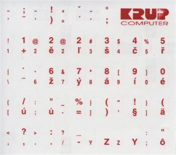 Premium CZ přelepky pro klávesnice s cizím layoutem - červené písmo, průhledné pozadí