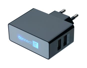 CONNECT IT nabíjecí adaptér POWER CHARGER se dvěma USB porty 2.1 A/1 A černý