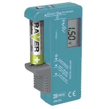 Emos LCD tester baterií UNI D3 - AA, AAA, C,D, 9V a knoflíkové, LCD displej