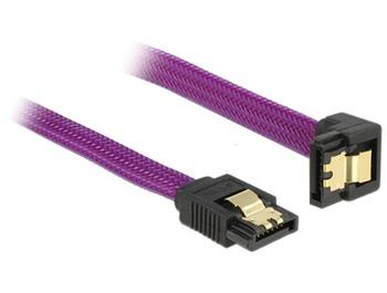 Delock SATA kabel 6 Gb/s, 30 cm otoen dole/rovn, kovov svorky, fialov Premium