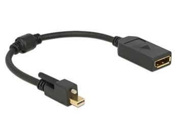 Adapter kabel mini Displayport 1.2 Stecker mit Schraube > Displayport Buchse 25 cm schwarz 4K Delock