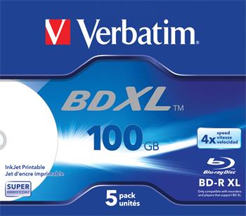 VERBATIM BD-R XL 100GB, 4x, printable, jewel case 5 ks