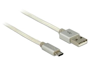 Delock datový a napajecí kabel USB 2.0 Type-A samec > USB 2.0 Micro-B samec s bílým textilním obalem 100 cm