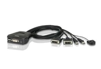 ATEN 2-port DVI KVM USB mini, integrované kabely, tlačítko pro přepínání