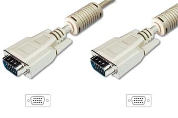 Digitus Pipojovac kabel monitoru VGA, HD15 M/M, 1,8 m, 3Coax/7C, 2xferit, be