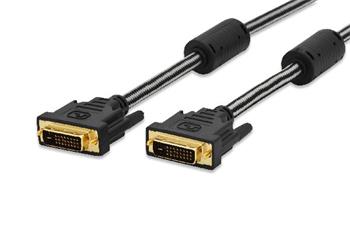 Ednet Pipojovac kabel DVI, DVI (24 + 1), 2x ferit samec/samec, 2,0 m, DVI-D Dual Link, bavlna, zlato, ern
