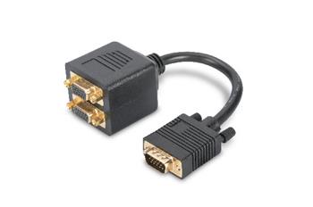Digitus VGA Monitor Y-splitter cable, HD15 - 2xHD15 M/F, 0.2m, passiv, gold, bl
