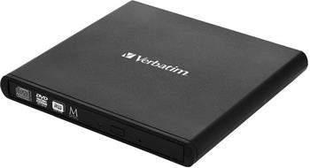 VERBATIM Extern CD/DVD Slimline vypalovaka USB 2.0 ern,Nero, adaptr USB-A na USB-C
