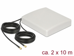 Delock LTE MIMO Antenna 2 x SMA Plug 8 dBi directional with connection cable RG-58 10 m white outdoor