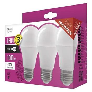 Emos LED žárovka Classic A60, 10,5W/75W E27, NW neutrální bílá, 1060 lm, Classic, F, 3 PACK
