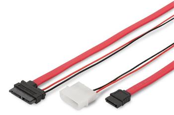 Digitus Pipojovac kabel SATA, SATA13pin - typ L + napjen F / F, 0,5 m, pm, Slimline, SATA II / III, re