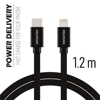 SWISSTEN DATA CABLE USB-C / LIGHTNING TEXTILE 1,2M BLACK