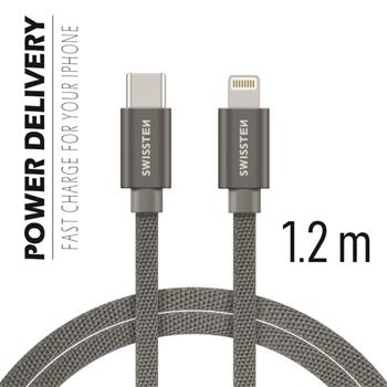SWISSTEN DATA CABLE USB-C / LIGHTNING TEXTILE 1,2M GREY