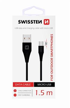 SWISSTEN DATA CABLE USB / MICRO USB 1,5 M ČERNÝ (9mm)