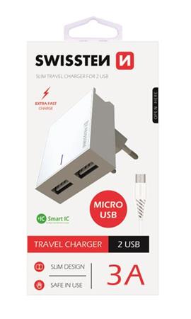 SWISSTEN S͍OV ADAPTR SMART IC, CE 2x USB 3 A POWER BL + DATOV KABEL SWISSTEN USB / MICRO USB 1,2 M BL