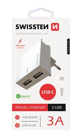 SWISSTEN S͍OV ADAPTR SMART IC, CE 2x USB 3 A POWER BL + DATOV KABEL SWISSTEN USB / TYPE C 1,2 M BL