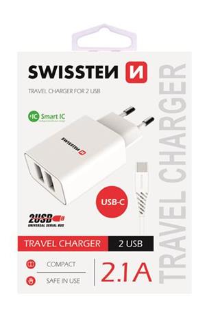SWISSTEN S͍OV ADAPTR SMART IC, CE 2x USB 2,1 A POWER BL + DATOV KABEL SWISSTEN USB / TYPE C 1,2 M BL