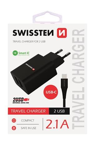 SWISSTEN S͍OV ADAPTR SMART IC, CE 2x USB 2,1 A POWER ERN + DATOV KABEL SWISSTEN USB / MICRO USB 1,2 M ERN