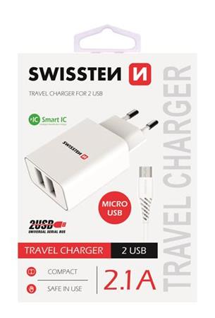 SWISSTEN S͍OV ADAPTR SMART IC, CE 2x USB 2,1 A POWER BL + DATOV KABEL SWISSTEN USB / MICRO USB 1,2 M BL