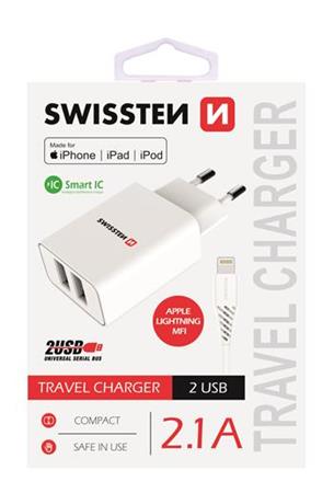 SWISSTEN S͍OV ADAPTR SMART IC, CE 2x USB 2,1 A POWER BL + DATOV KABEL SWISSTEN USB / LIGHTNING 1,2 M BL