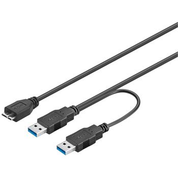 PremiumCord USB 3.0 napjec Y kabel A/M + A/M -- Micro B/M