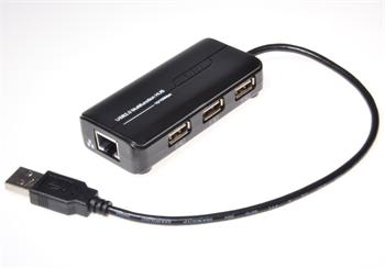 AVACOM MicroConnect USB2.0 HUB 3-portov + Ethernet 10/100Mbps, bez ext. napjen, ern