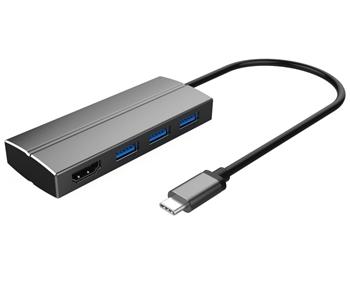 PremiumCord Adaptr USB 3.1 Type-C male na HDMI female + 3x USB 3.0, aluminum