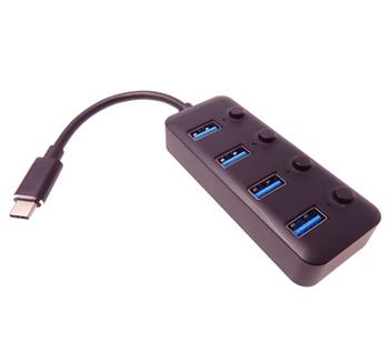 PremiumCord 5G SuperSpeed USB Hub Type C na 4x USB 3.1 A Gen1, vypnae port
