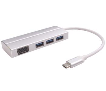 PremiumCord Adaptr USB 3.1 Type-C male na VGA female + 3x USB 3.0, aluminum