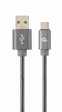 CABLEXPERT Kabel USB 2.0 AM na Type-C kabel (AM/CM), 2m, metalick spirla, ed, blister, PREMIUM QUALITY