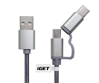 iGET CABLE G2V1 - Univerzln datov a nabjec kabel s konektory USB-C a microUSB, 2A rychlonabjen