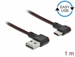 Delock Kabel EASY-USB 2.0 Typ-A samec na USB Type-C samec pravohl lev / prav 1 m ern
