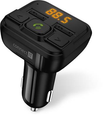 CONNECT IT InCarz Bluetooth transmitter,handsfree, nabíječka, 2xUSB+Micro SD Card, ČERNÝ