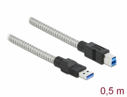 Delock Kabel USB 3.2 Gen 1 Typu-A samec na Typu-B samec, s kovovm opltnm, 0,5 m