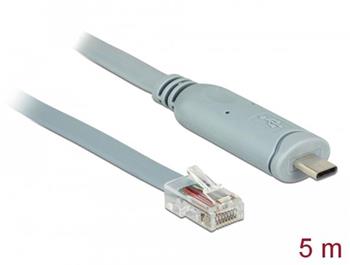 Delock Adaptér USB 2.0 Typ-C samec > 1 x Serial RS-232 RJ45 samec 5,0 m šedá