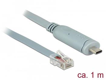 Delock Adaptér USB 2.0 Typ-C samec > 1 x Serial RS-232 RJ45 samec 1,0 m šedá