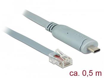 Delock Adaptér USB 2.0 Typ-C samec > 1 x Serial RS-232 RJ45 samec 0,5 m šedá