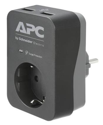 APC Essential SurgeArrest, 1 zsuvka, 2 USB nabjec konektory, ern, SCHUKO