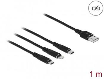 Delock Nabjec kabel USB 3 v 1 pro Lightning / Micro USB / USB Type-C, 1 m ern