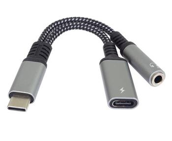 PremiumCord Redukce USB-C /3,5mm jack s DAC chipem + USB-C pro nabjen 13cm