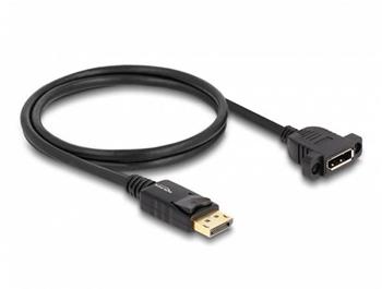 Delock Kabel rozhraní DisplayPort 1.4, 8K 30 Hz, ze zástrčky na zásuvku, 1 m, panelová montáž, černý