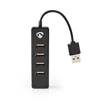 Nedis UHUBU2420BK - Potaov Rozboova | USB-A Zstrka | 4x USB A Female | 4 Porty | USB 2.0 | Napjen z USB
