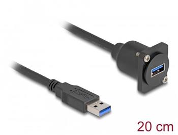 Delock Kabel typu-D, USB 5 Gbps ze zstrky Typu-A na zsuvku Typu-A, ern, 20 cm