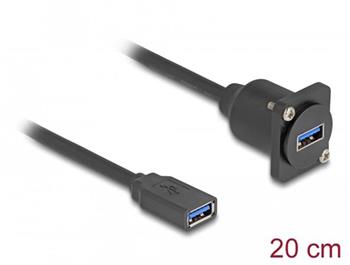 Delock Kabel typu-D, USB 5 Gbps ze zsuvky Typu-A na zsuvku Typu-A, ern, 20 cm