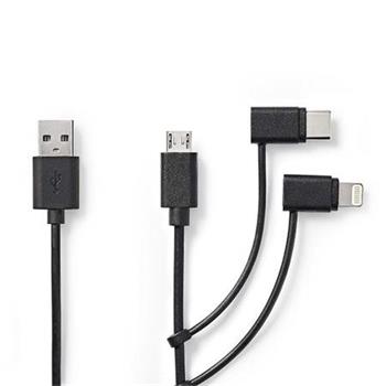 Nedis CCGL60620BK10 - USB 2.0 kabel 3v1 | USB-A Zástrčka - USB-C/Micro USB-B/Apple Lighting Zástrčka | 1 m | Černá