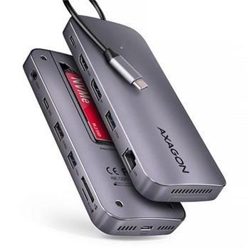 AXAGON HMC-12GM2 Multi portový USB-C 10Gbps hub. NVMe/SATA M.2, HDMI, čtečka karet a DisplayPort. Kabel USB-C 50 cm