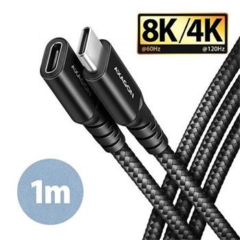 AXAGON BUCM32-CF10AB prodlužovací kabel USB-C (M) USB-C (F), 1m, USB 20Gbps, PD 240W 5A, 8K HD, ALU, oplet, černý